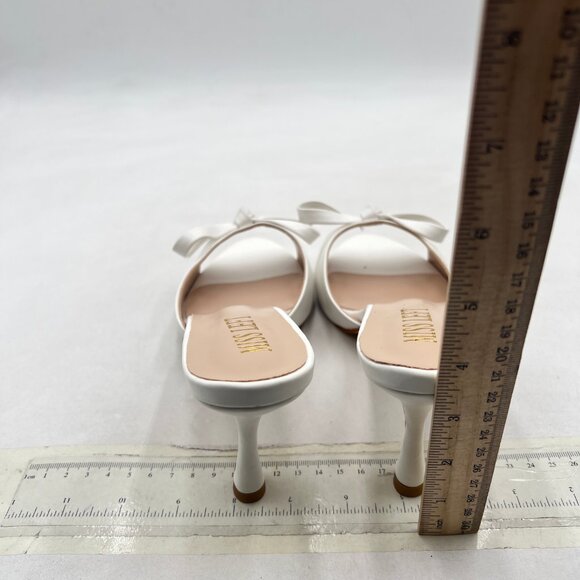 miss left White Open Toe Mule Bows High Heeled Slip On Sandal Dress Shoes - Picture 5 of 8